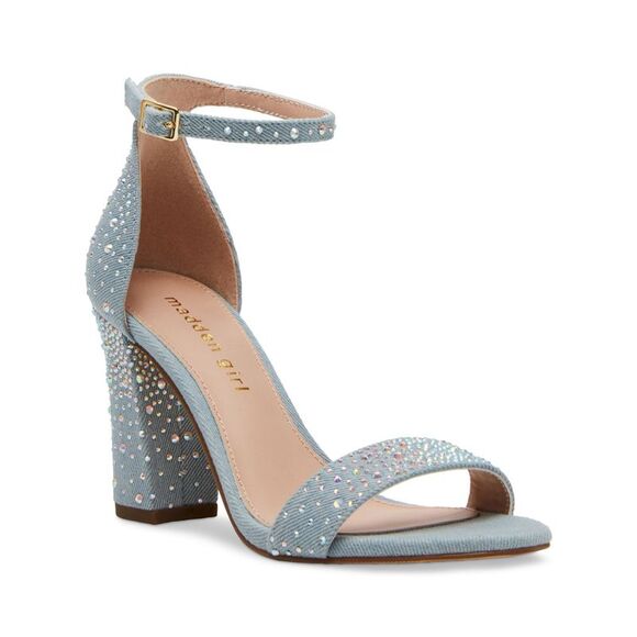 MADDEN GIRL Womens Blue Rhinestone Beella Open Toe Block Heel Heeled Sandal 7 M - Picture 1 of 2